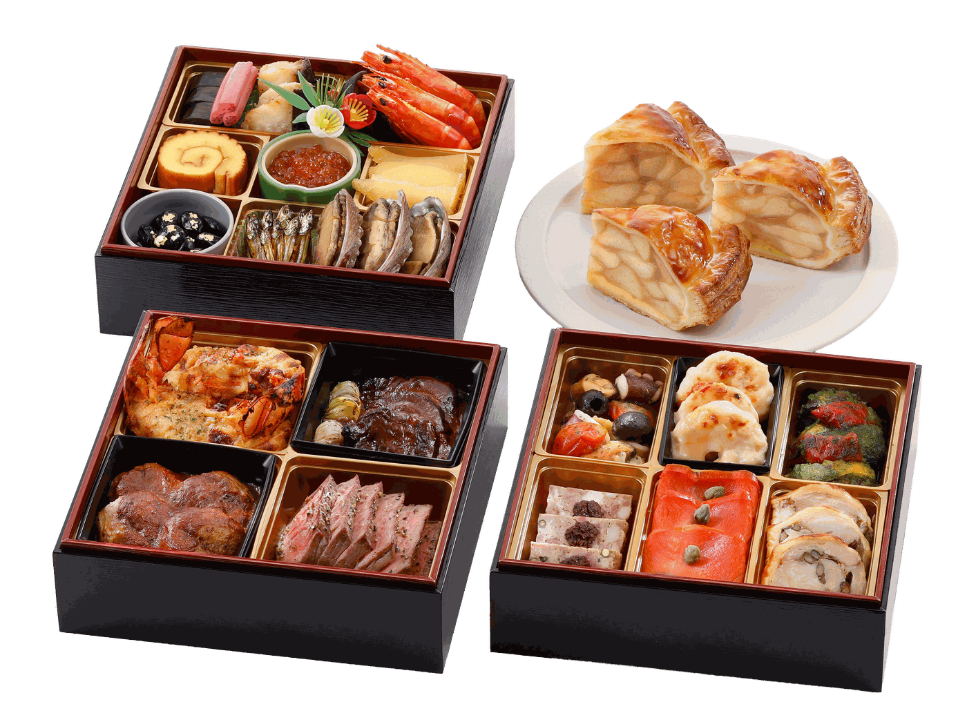 ロイヤルの和洋折衷おせち《三段重》23品3人前・アップルパイ3個／冷凍便／お届け12月29日（火）または30日（水）